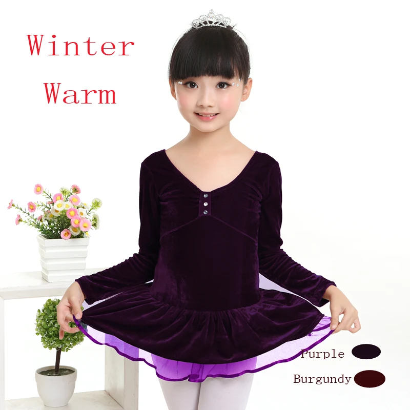 Autumn Purple Warm V neck Long Sleeve Velvet Tutu Skirt Ballet Tutu