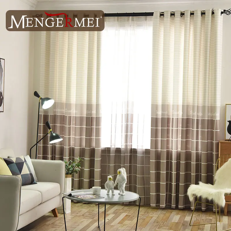 

Plaid Curtain For Living Room Blue Purple Tulle Curtains for Bedroom Kitchen Customized Treatment Linen Window 222