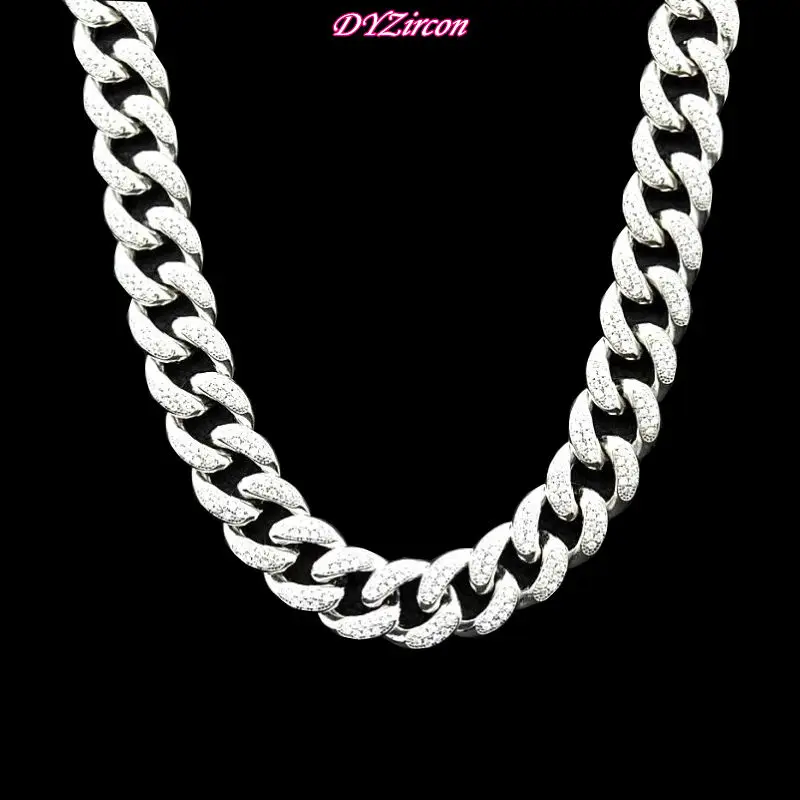 

DYN001 Hip Hop Jewelry 16MM Cuban Chain Gold&Silver Plated Cubic Zirconia Crystal Luxury Gifts Pendants Necklaces For Women Men