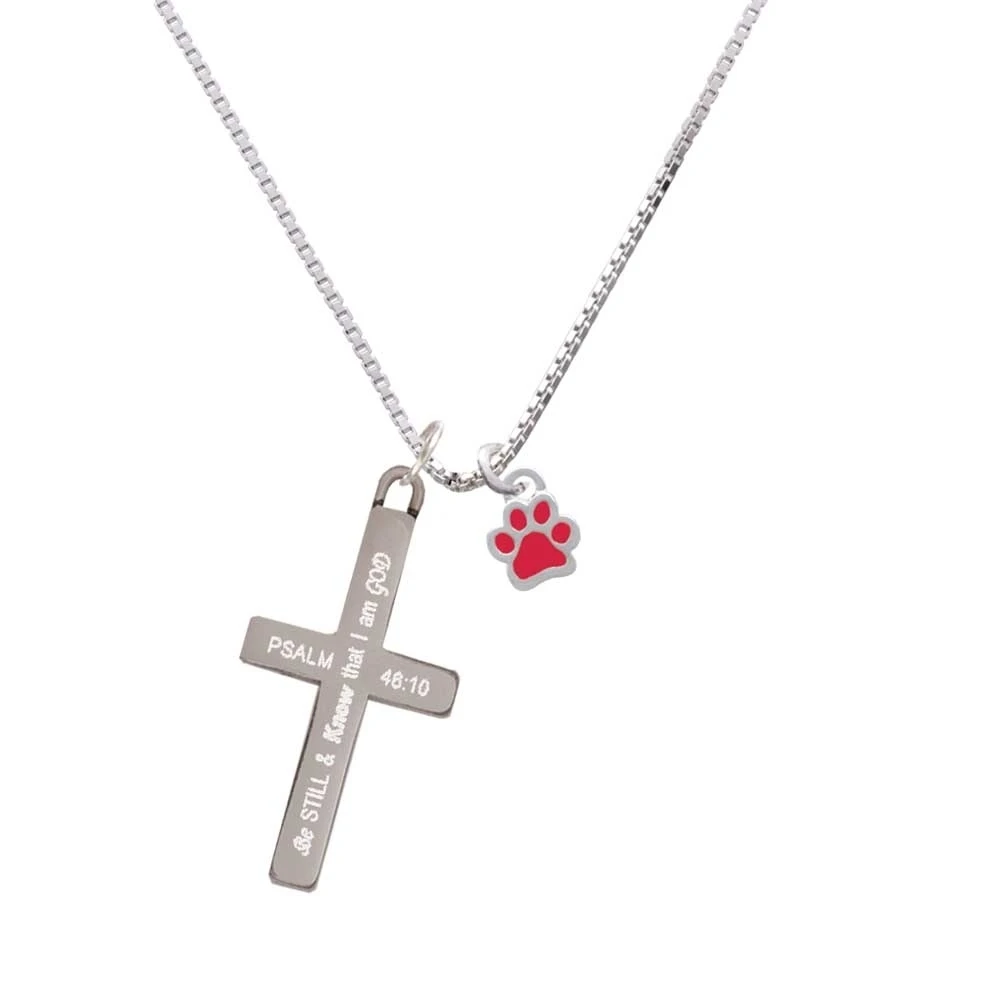 Mini Translucent Red Paw - Be Still and Know - Cross Necklace