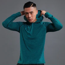 Мужская футболка для бега, с длинным рукавом, с капюшоном, Рашгард, тонкая, для спортзала, для фитнеса, тренировочная футболка, быстросохнущая, дышащая, спортивная одежда