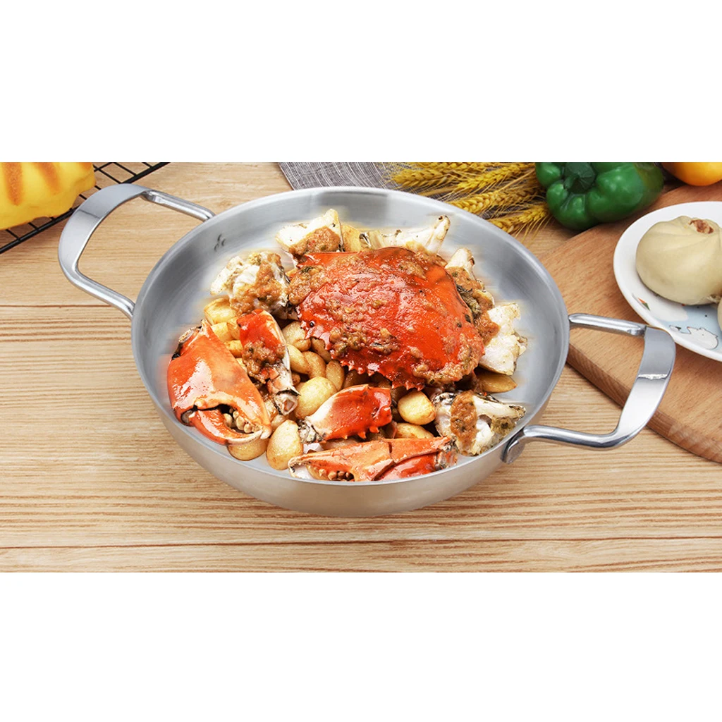 Stainless Steel Paella Pan Gratin Pan Soup Stock Pot Cookware 18cm 20cm 22cm