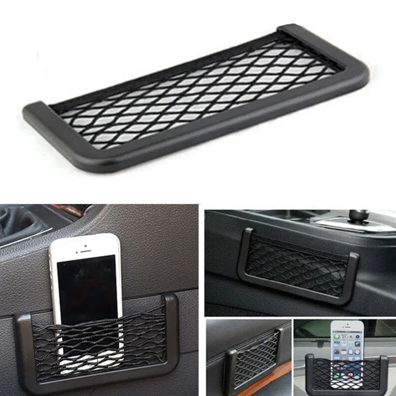 

Black Auto Car Storage Net Bag Mesh Resilient String Holder Pocket Organizer Self Adhesive Shelves DROP SHIPPING OK