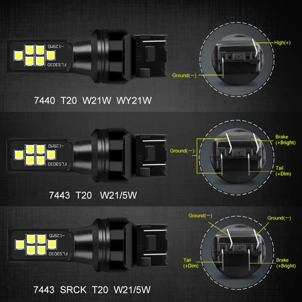 2 шт. T20 7440 7443 SRCK светодиодный W21W W21/5 Вт WY21W Светодиодный лампочки Canbus Error Free автомобиля задний фонарь заднего тормоза задний фонарь лампы авто лампы 12V