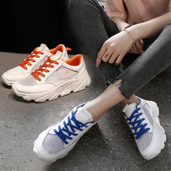 

2019 spring new fashion simple thick sole casual shoes women comfortable wild breathable mesh flat shoes.