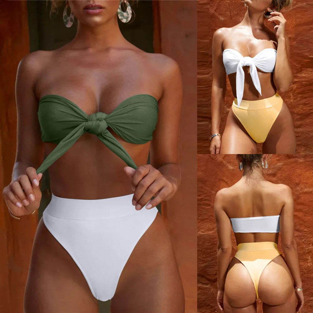 Swimwear women Women High-Cut Swimwear Beachwear Swimsuit Bandage Bikini Set Push-Up Brazilian Swimwear Two Piece