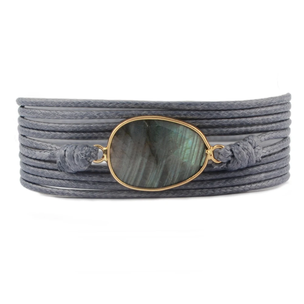 

Dropshipping Bohemian Natural Labradorite Wrap Bracelets Natural Stones Charm 5 Times Friendship Bracelet Boho Bracelet