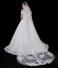 

In Stock One Layer Beaded 3M White Cathedral Wedding Veils 2019 Long Bridal Veil Voile Mariage Wedding Accessories
