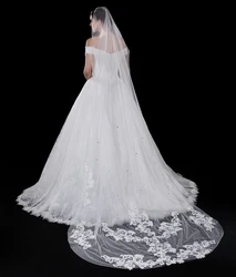 In Stock One Layer Beaded 3M White Cathedral Wedding Veils 2019 Long Bridal Veil Voile Mariage Wedding Accessories