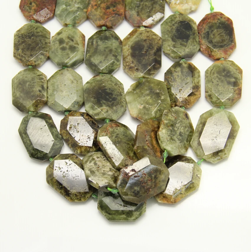 

15.5"strand Natural Green Garnet Freeform Thick Slab Connector Beads,Raw Cut Drilled Octangle Slice Pendant Bead Jewelry