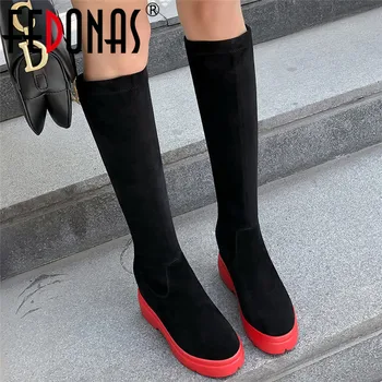 

FEDONAS Sexy Long Boots 2020 Autumn Winter Warm Quality Kid Suede Women Knee High Boots Slip On Riding Boots Party Shoes Woman