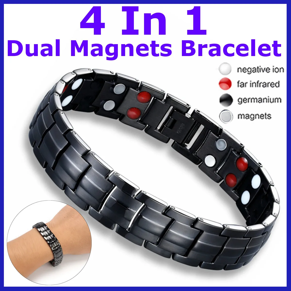 

4 In 1 Men Women Titanium Magnetic Bracelet Bangle Super Strong Anion Energy Therapy Bio Arthritis Health Care Fashion Bracelet