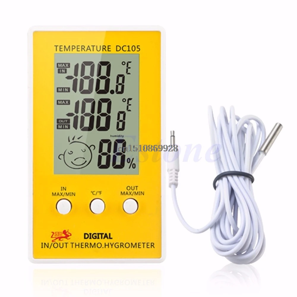 

Digital Thermometer LCD Outdoor Indoor Humidity Hygrometer Thermometer Meter Probe Cable C/F