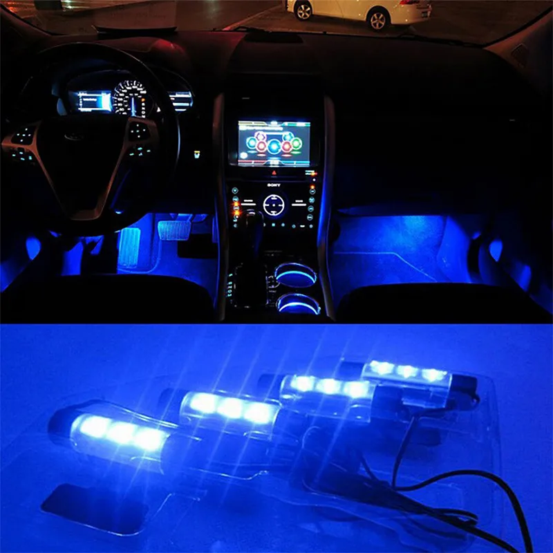 Us 44 75 Universal Blue Cars Atmosphere Lights Decorative Lamps 12v 4x3 Led Glow Auto Interior Light Source Car Styling Accessories Strip In Led