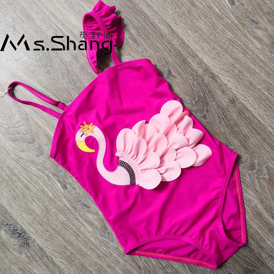 US $12 8 OFF 3D Swan Girls E Piece Swimsuit Gambar Kartun Anak Baju Renang Merah Hitam Bayi Gadis Pakaian Ruffle Gadis Berenang Memakai 3 8