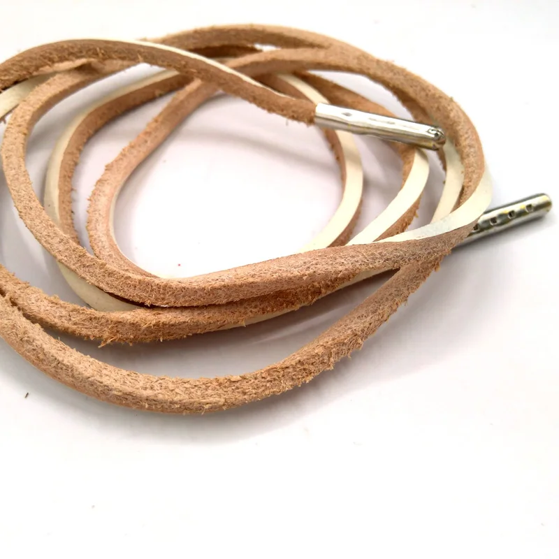 1-12 Pairs White Fashion Quality Genuine Top Layer Leather Shoelaces Retro Leather Boots Shoes Shoestring Metal Head Shoelaces