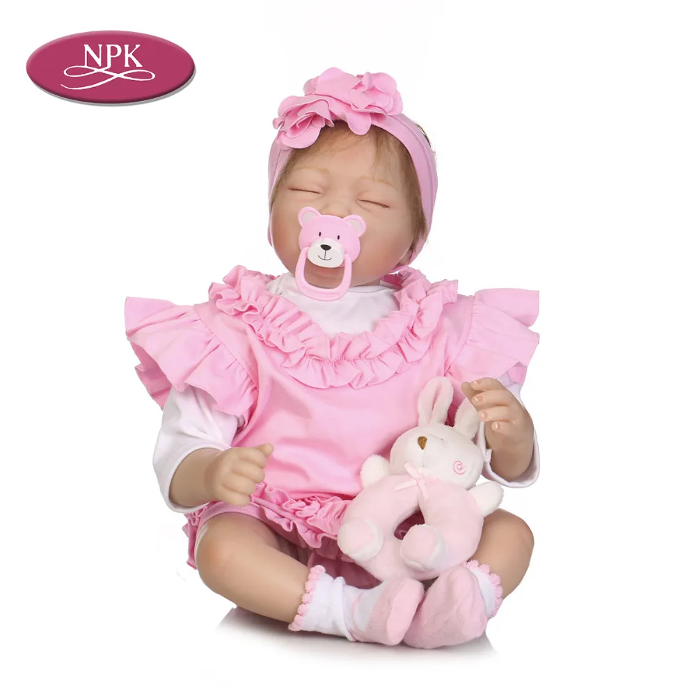 NPK 55CM Soft Silicone Reborn Baby Doll Newborn Girl Realistic Alive Princess Babies Dolls With Basket Toddler Kid Birthday Gift (1)