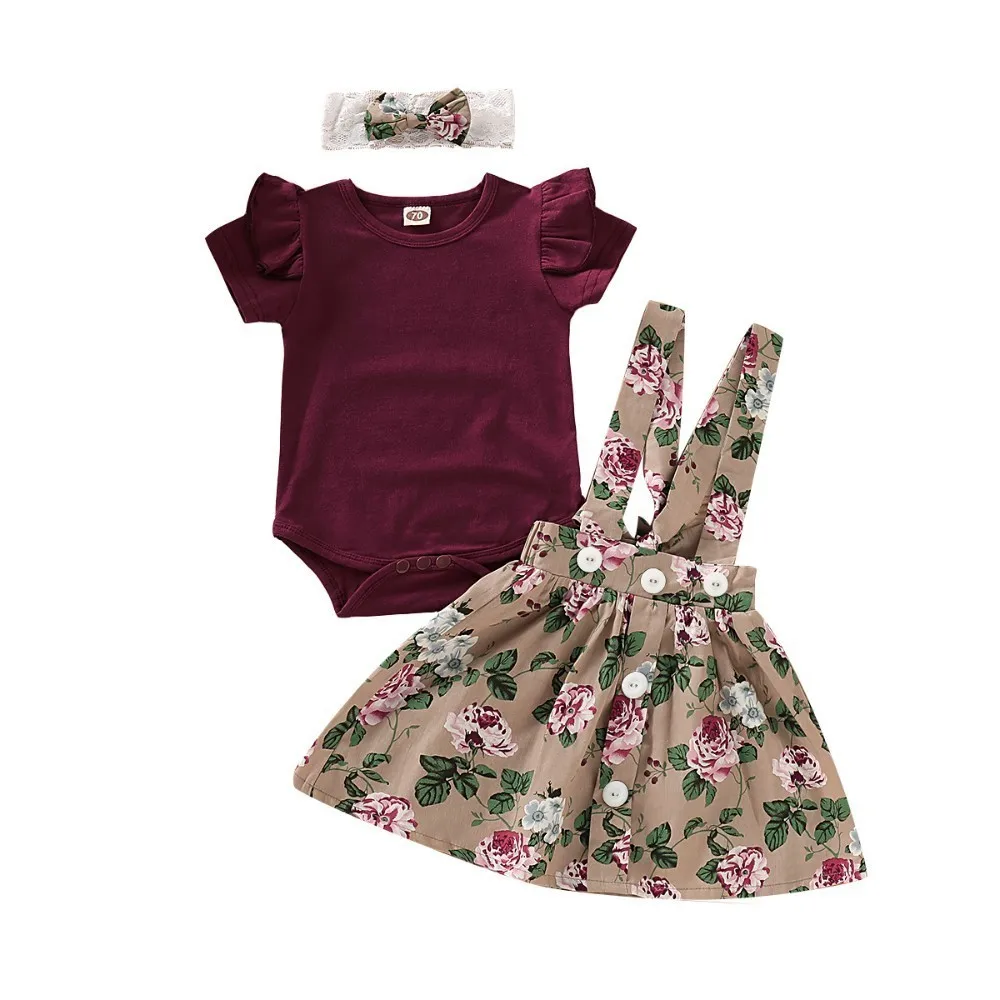 Одежда для маленьких девочек; боди с короткими рукавами; Детский Повседневный комплект летней одежды; хлопковая юбка для малышей+ повязка на голову+ комбинезон; одежда - Цвет: as pic