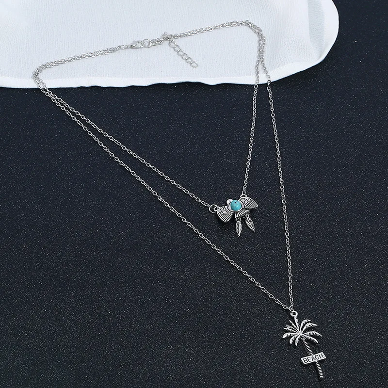 New Multilayer BEACH Coconut Tree Gold Choker Statement Necklace Bijoux Collier Femme Women Bird Charm Maxi Boho Jewelry Party