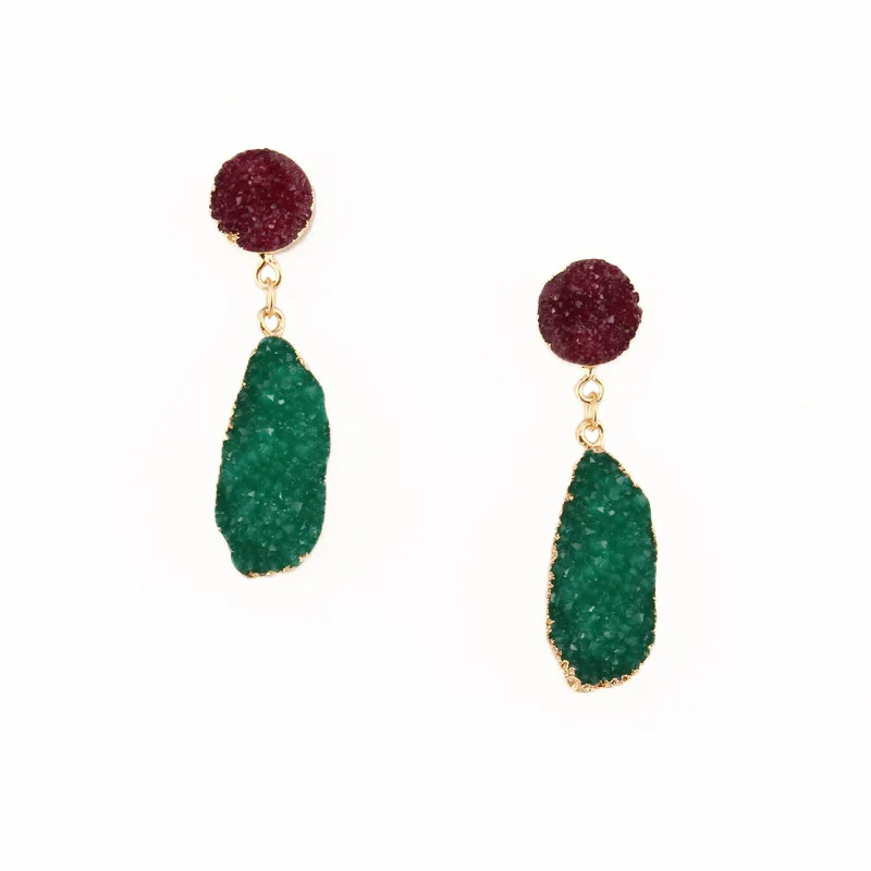 

New Design 2019 European Druzy Natural Resin Stone Long Irregular Water Drop Earrings For Women Dangle Earring Jewelry Pendants