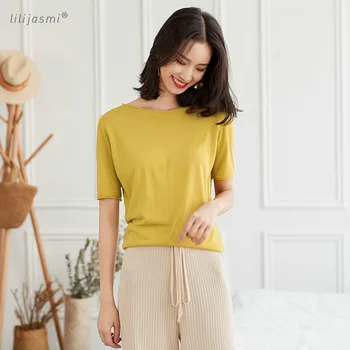 

Women's Rolled Big O-neck Thin Round Collar Short Sleeve Pullover Wool Sweater 2018 Summer Fashion Linen Seamless Knitting