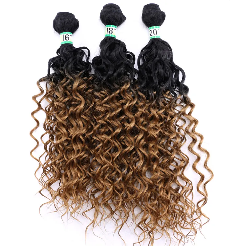 Двухцветные волосы с эффектом омбре, высокотемпературные волнистые синтетические волосы, пряди 3 шт., волосы для наращивания, Вес 210 г - Цвет: T1B/27