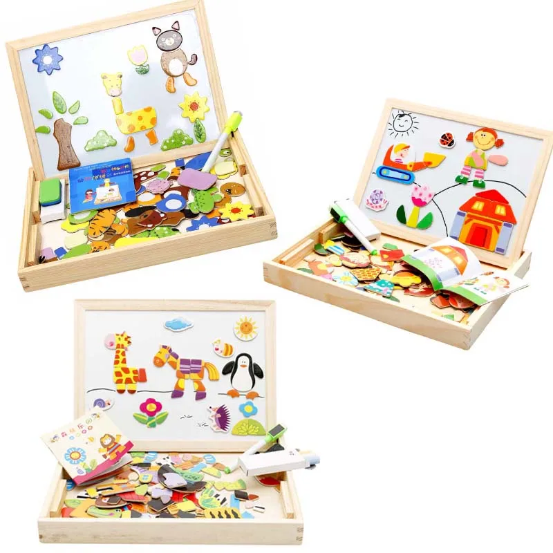

3 style Drawing Writing Board Magnetic Board Puzzle Double Easel Kid Wooden Toy Learning Education Toys For Kids Fancy Gift