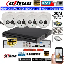 DAHUA 1080P Встроенный микрофон ИК CCTV купольная камера HAC-HDW1200E-A CVI камера 4CH HCVR5104HS-S3 CVI камера комплект HDD с блоком питания