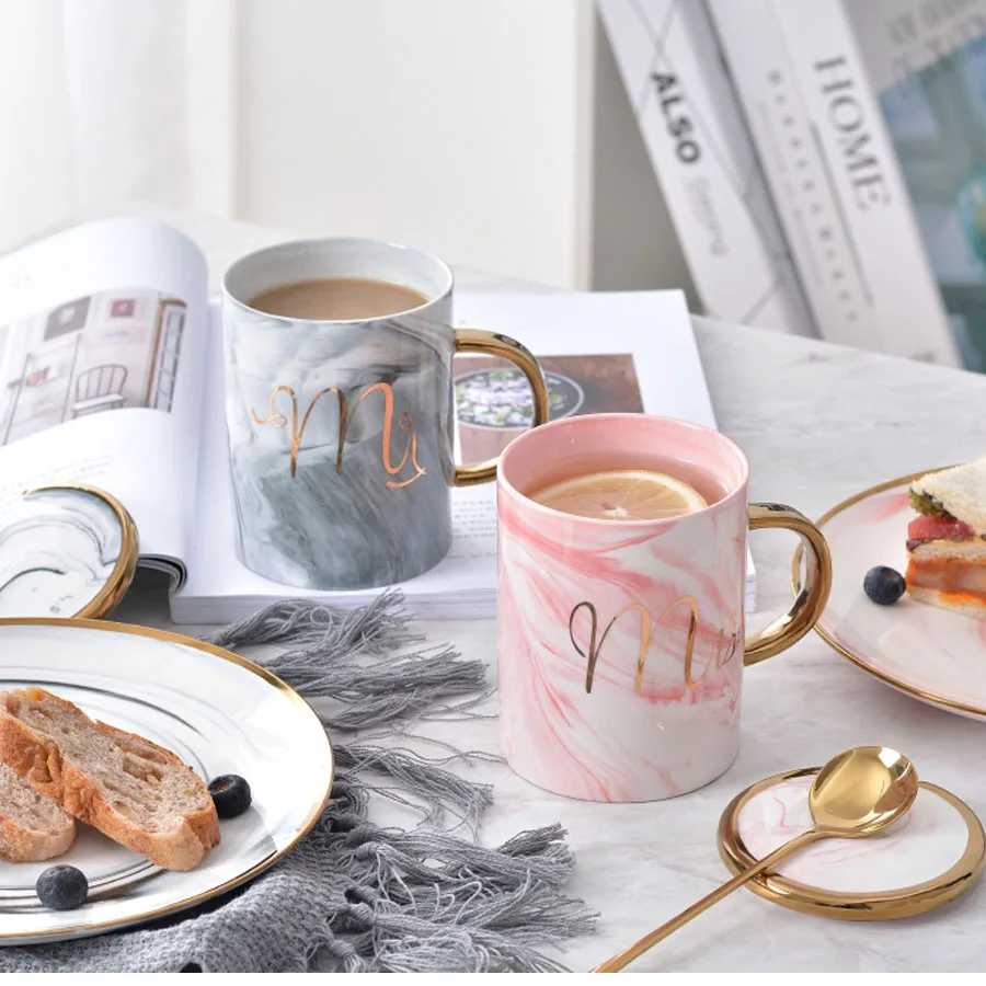 

Ceramic Cup Gold Handle Mug Ceramic Gold Cover Coffee Cup Couple Cup