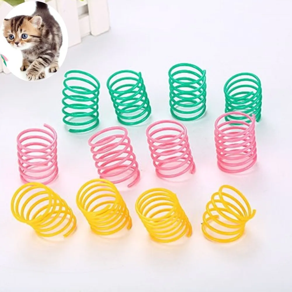 

5Pcs Cute Cat Spring Toys Wide Durable Heavy Gauge Plastic Colorful Springs Funny Kitten Cat Playing Toys