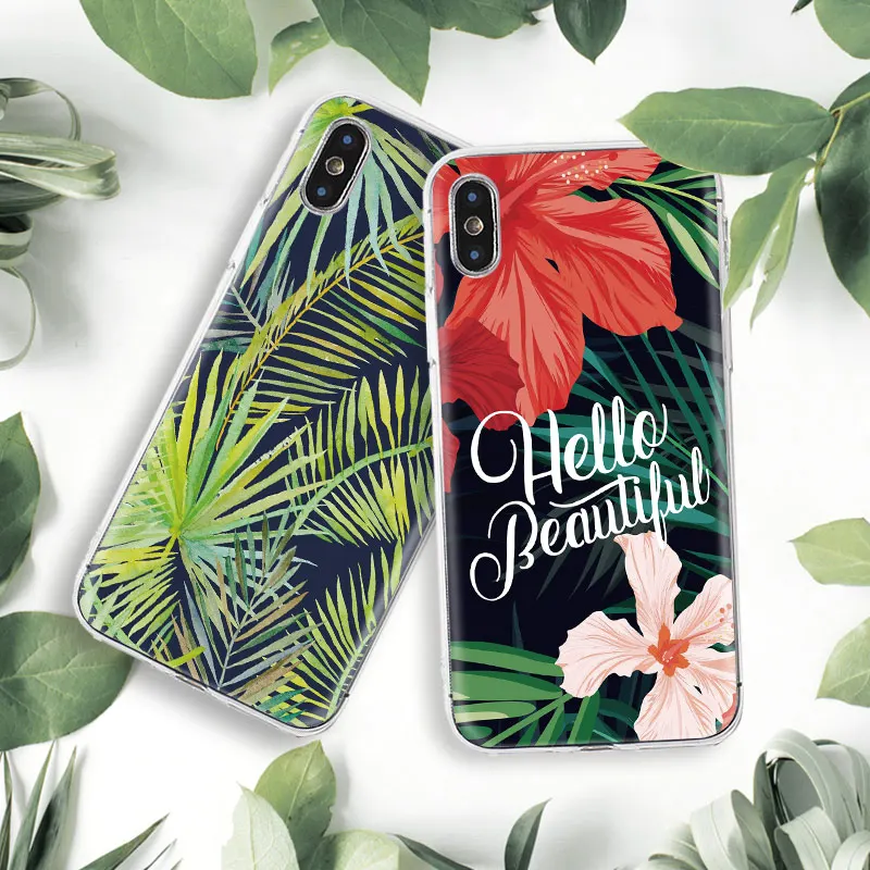 Чехол для телефона с цветами iphone X 7 8 6 6s plus мягкий силиконовый прозрачный защитный