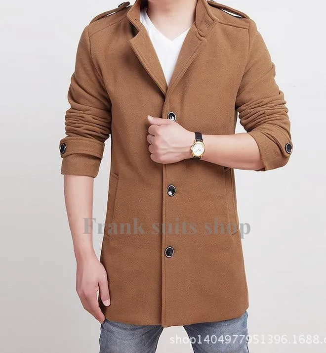 

Custom made 2017 Beige woolen coat winter jacket single-breasted long-sleeved men's fashion Suit coat pea coat