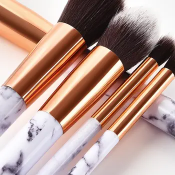 

10 Pcs Makeup Brush Kit with Makeup Blender Sponges Storage Bag Marble Pattern 669
