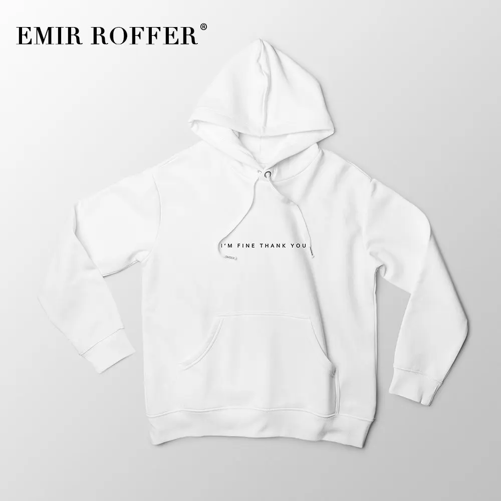 

EMIR ROFFER I'M FINE THANK YOU White Hoodie Women Winter Warm Cute Streetwear Printed Sweatshirt Clothes