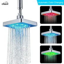 Cheen 6 Inch Square 3 Colors Changing Water Temperature Sensor LED Shower Head Top Sprayer Bathroom Showerheads 1 pcs mrosaa bathroom shower head g1 2 led rgb temperature sensor 3 colors changing rainfall top shower showerheads sprayer