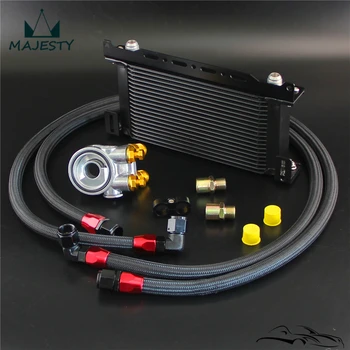 

19 Row Oil cooler w/ Mounting Bracket +176F /80 Deg Thermostat Adapter Hose Kit Black