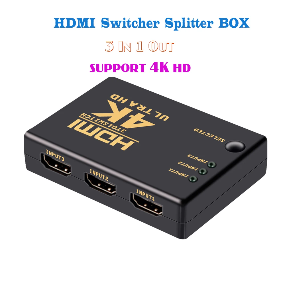 Perlinta HDMI коммутатора, 3 Порты и разъёмы 4 К* 2 К коммутатор Splitter Box Ultra HD для DVD HDTV XBOX PS3 PS4