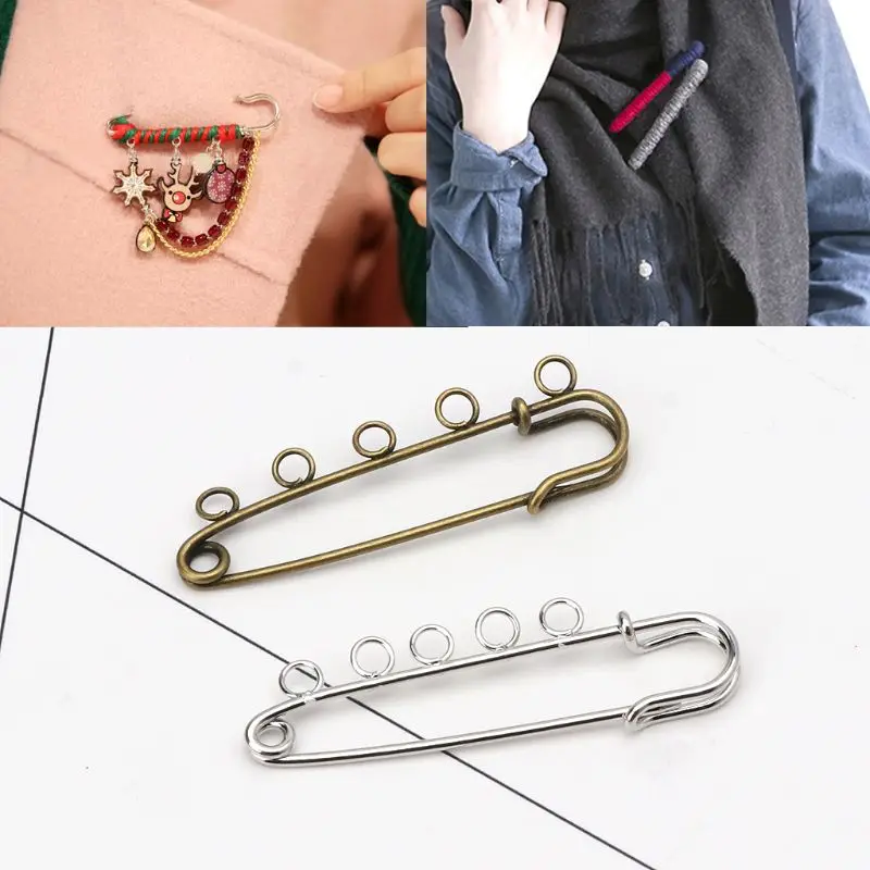 

10 Pcs Silver Bronze DIY Brooches 5 Holes Safety Pins Brooches Jewelry Findings