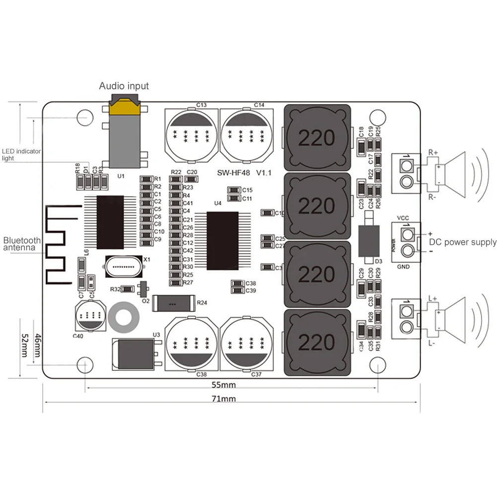 2X30W Integrated Dual Channel Professional Circuits Bluetooth Digital Module Amplifier Board Audio Stable Wireless Stereo | Электроника