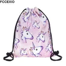 FCCEXIO мультяшный Радужный Единорог женские сумки на шнурке брендовые 3D рюкзаки с картинками розовые Mochila Feminina для девочек Дорожная школьная сумка