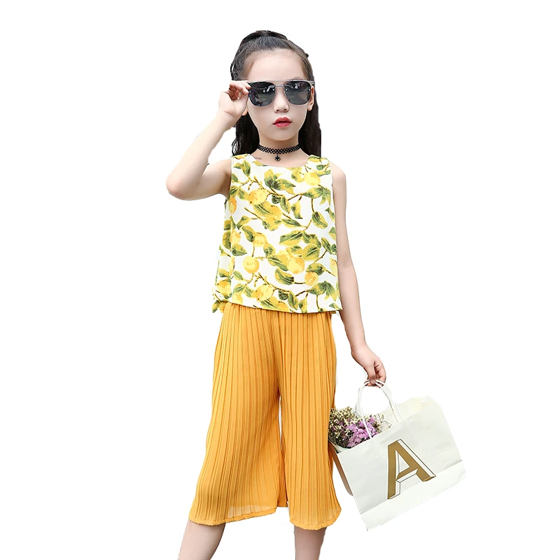 Conjuntos de ropa para niños, camisetas y de Mango sin mangas, conjuntos de verano 2018 de gasa para niñas, conjuntos de ropa 2 3 4 5 7 9 11 12 años|outfits girls|kids clotheskids set - AliExpress