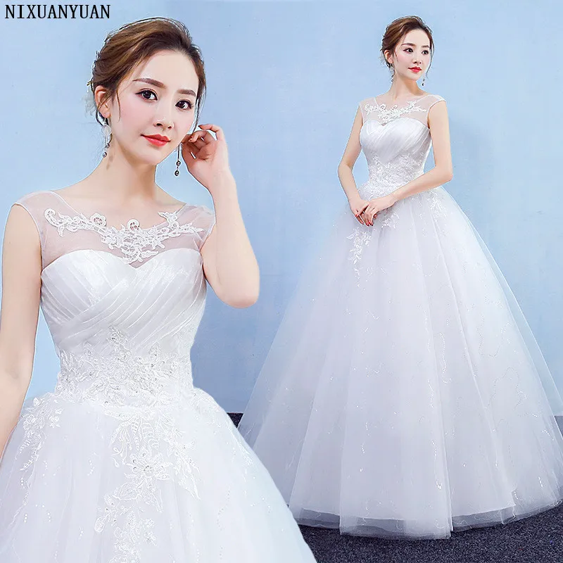 

New Romantic Scoop Elegant Princess Wedding Dress 2019 Sleeveless Appliques Celebrity Ball Gown vestido De Noiva