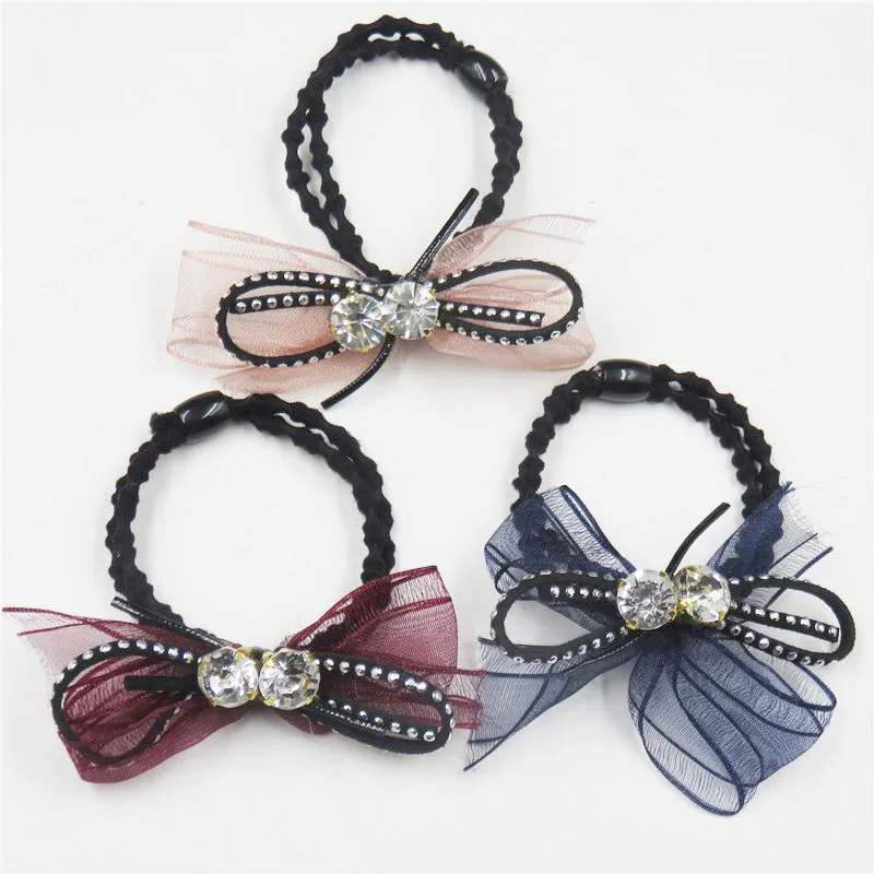 

1PCS Creative 2 Diamond Ribbon Bow Elastic Hair Bands For Girls Bohemian Scrunchy Hair Ties Kids Hair Accessories For Women 2018