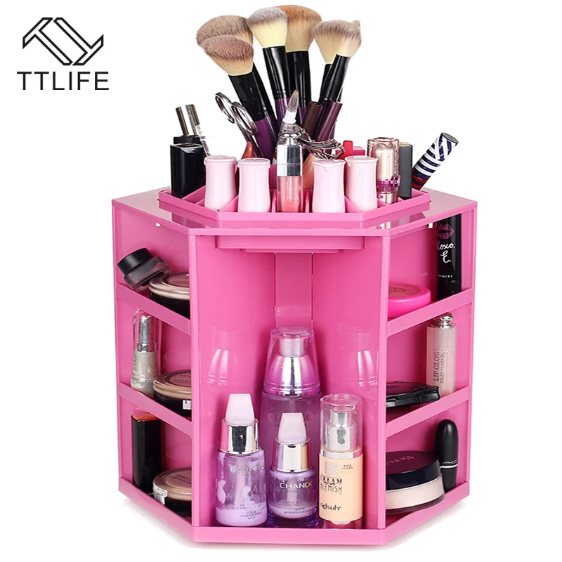 

TTLIFE 2016 New 360 Degree Rotation Cosmetic Storage Box Hexagon Plastic Desktop Storage Box