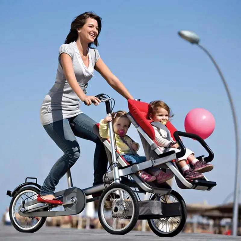 Cheap Brand New Mother Child Bicycle Stroller Children Folding Three Wheels Trolley Sports Deform Transportation Bike 22