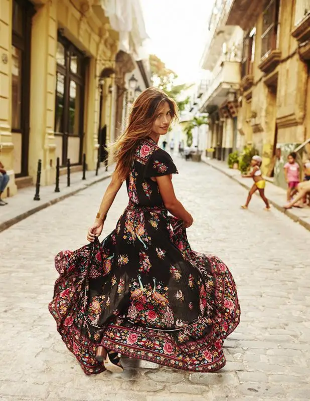 

Women V-neck Long Boho Maxi Evening Party Dress Chiffon Dress Summer Beach Sexy Print Flora Dresses