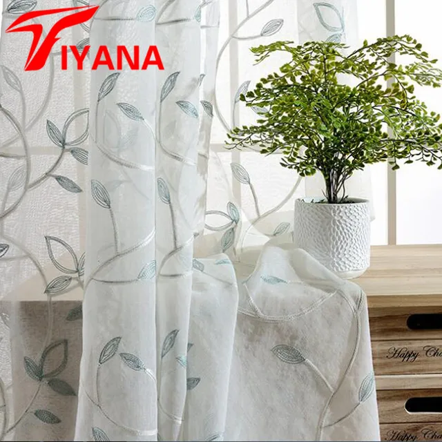 Rustic Style Cotton Embroidered Leaves Yarn Sheer Curtains For Living Room Bay Window Kitchen Curtain Silver Rustic Style Cotton Embroidered Leaves Yarn Sheer Curtains For Living Room Bay Window Kitchen Curtain Silver