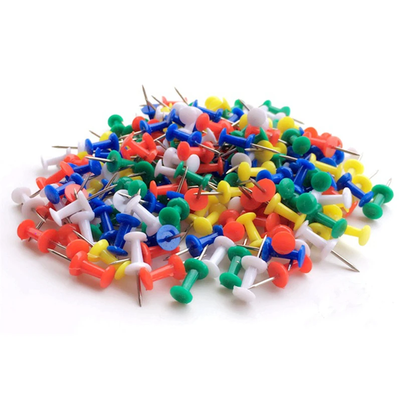 

100pcs Plastic Head Push Pins Drawing Pins Notice Cork Board Pins Thumb Tacks Mixed color Standard Safety big head needle