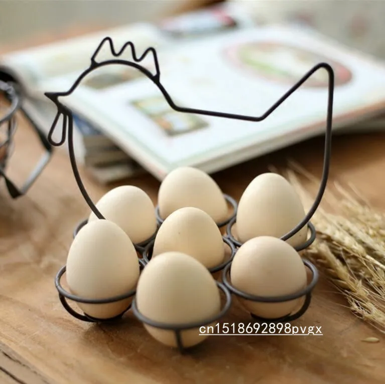 

Creative Chicken Shape Iron Craft Egg Holders Antique Imitation Style Iron Storage Kitchen Home Storage