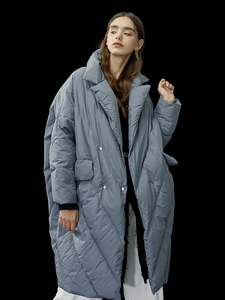 

2019 New Style Designer Original Design Cocoon-shaped Suit Collar Mid-long Profile down coat
